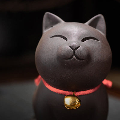 Buddha Stones Mini Lovely Cat Tea Pet Purple Clay Figurine Desk Decoration Decorations BS 7