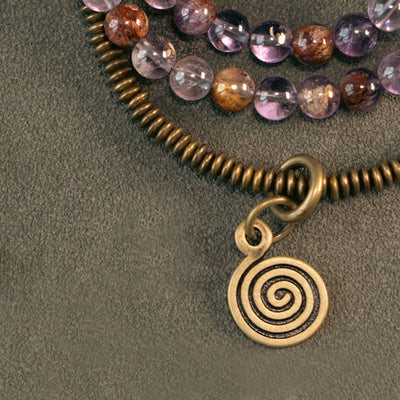 Buddha Stones Purple Phantom Red Hematoid Quartz Green Rutilated Quartz Copper Love Forgive Bracelet Bracelet BS 7