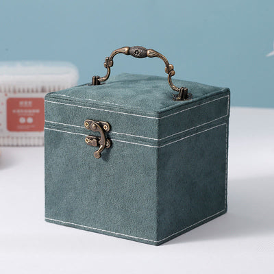 Buddha Stones Jewelry Box Organizer Three-Layer Jewelry Storage Box Flannel Gift Box Jewelry Box BS Dark Green(With Mirror) 12*12*12cm