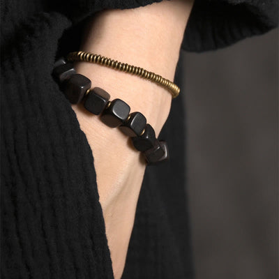 Buddha Stones Tibetan Ebony Wood Copper Peace Double Wrap Bracelet Bracelet BS 2