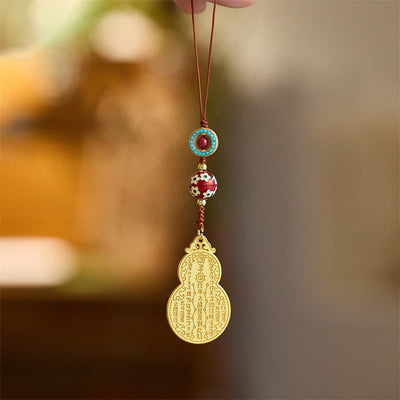 Buddha Stones Wu Lou Gourd Fu Character Tai Sui Amulet Fortune Phone Hanging Decoration Key Chain Hanging Decoration BS Gourd Cinnabar Blue Phone Hanging Decoration