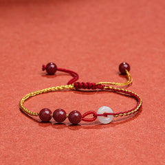 Buddha Stones Natural Cinnabar Jade Peace Buckle Blessing Bracelet Bracelet BS Cinnabar(Calm♥Concentration)(Wrist Circumference 15-20cm)