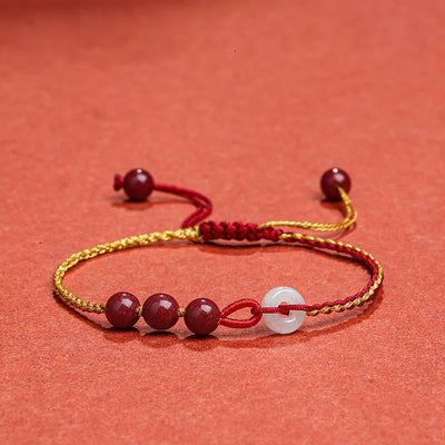 Buddha Stones Natural Cinnabar Jade Peace Buckle Blessing Bracelet Bracelet BS Cinnabar(Calm♥Concentration)(Wrist Circumference 15-20cm)