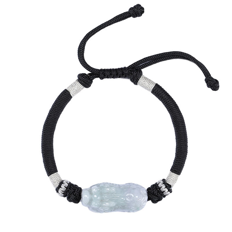 Buddha Stones Handmade Natural Jade PiXiu Luck Prosperity Braided String Bracelet Bracelet BS 5