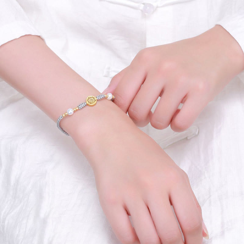 Buddha Stones Copper Coin Fortune Tree Pearl Luck Blue Rope Braided Bracelet Bracelet BS 29