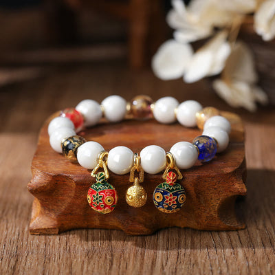 Buddha Stones Gold Swallowing Beast Family Charm Liuli Glass Colorful Porcelain Bead Luck Bracelet Bracelet BS Gold Swallowing Beast Family&Colorful Gold Silver Foil Bead