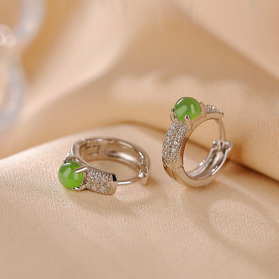Buddha Stones 925 Sterling Silver Round Cyan Jade Success Stud Earrings Earrings BS 6