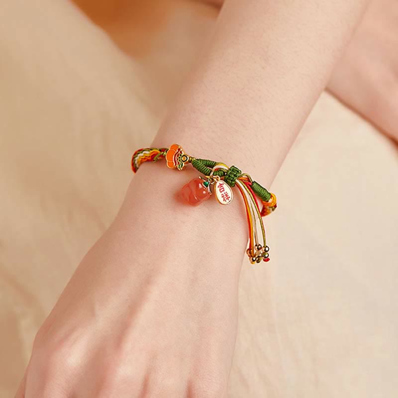Buddha Stones Persimmon Red Agate Strength Reincarnation Knot Braid String Bracelet Bracelet BS 3