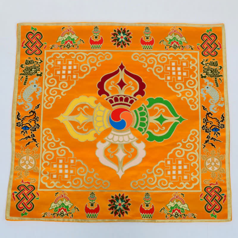 Buddha Stones Flower Endless Knot Prayer Altar Mat Healing Meditation 8 Auspicious Symbols Mat Table Runner Prayer Altar BS Endless Knot Yellow