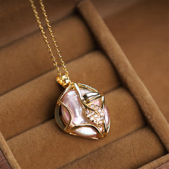 Buddha Stones 18K Gold Plated Copper Natural Baroque Pearl Flower Sincerity Necklace Pendant 1