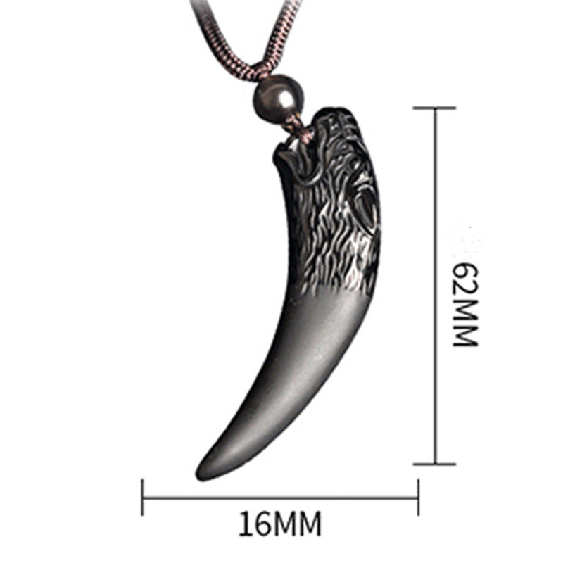 Buddha Stones Natural Black Obsidian Ice Obsidian Rainbow Obsidian Wolf Tooth Pattern Strength Necklace Pendant Necklaces & Pendants BS Black Obsidian