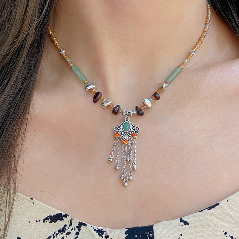 Buddha Stones Tibetan Crystal Stone Copper Luck Tassel Necklace Pendant Necklaces & Pendants BS Crystal Stone Necklace