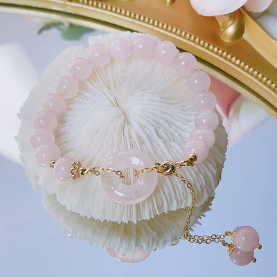 Buddha Stones Natural Pink Crystal Peace Buckle Love Charm Bracelet