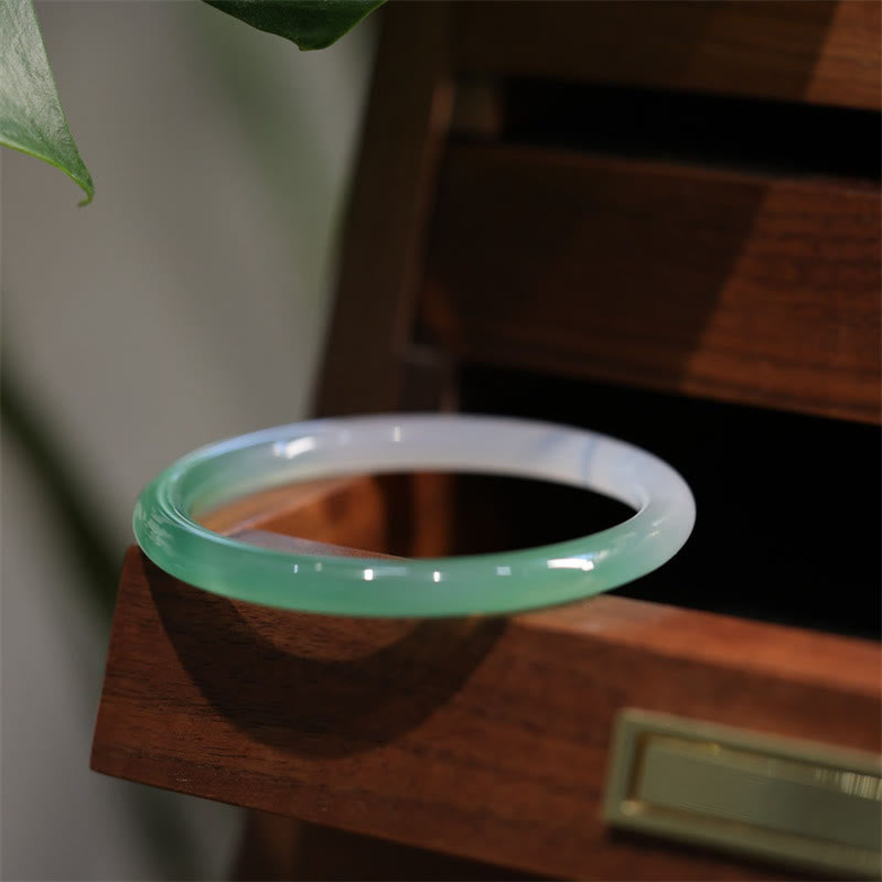 Buddha Stones Natural White And Green Chalcedony Agate Positive Cuff Bracelet Bangle Bracelet Bangle BS 2