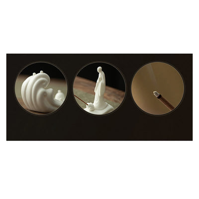 Buddha Stones Buddha Monk Ceramic Sea Wave Mountain Blessing Incense Burner Decoration Incense Burner BS 13