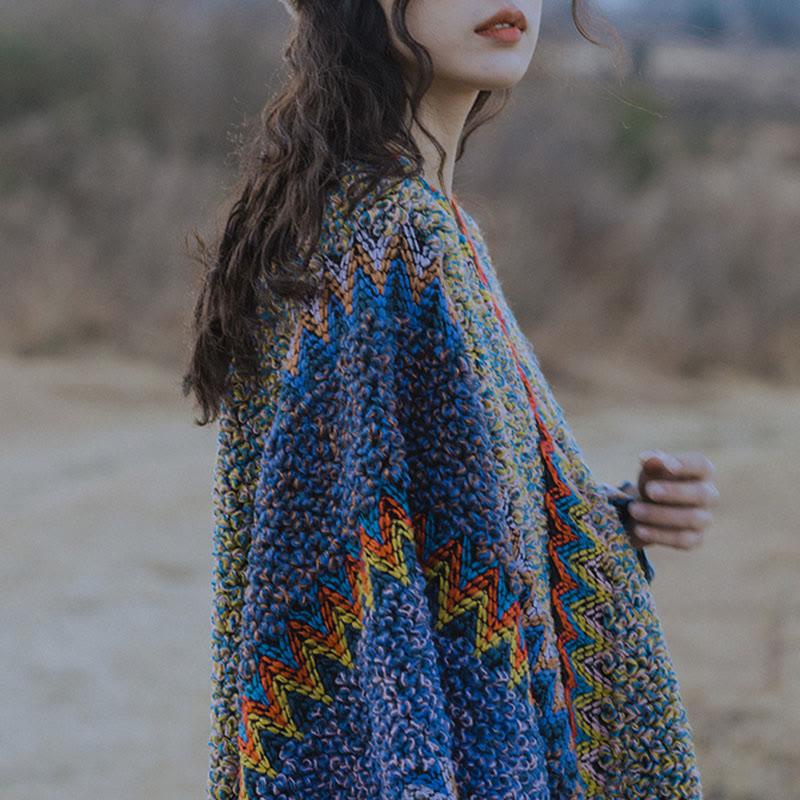 Buddha Stones Tibetan Shawl Soft Warm Knitting Cloak Winter Tibetan Tassel Scarf Tibetan Shawl BS 5