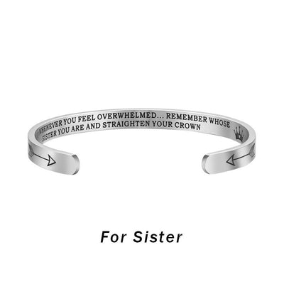 Buddha Stones Inspirational Bracelets Personalized Gift for Her Him Engraved Mantra Cuff Bangle Crown Jewelry - For sister - image 3