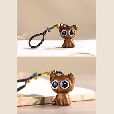 Buddha Stones Green Sandalwood Lucky Cat Koi Fish Cure Key Chain Phone Hanging Decoration Key Chain BS 16