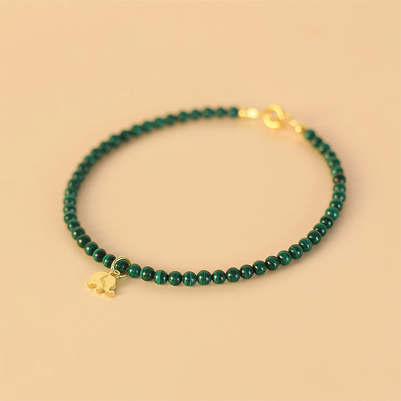 Buddha Stones Natural Malachite Elephant Anti-Anxiety Charm Bracelet Bracelet BS 7
