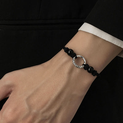 Buddha Stones 925 Sterling Silver Black Onyx Peace Buckle Protection Bracelet Bracelet BS 9