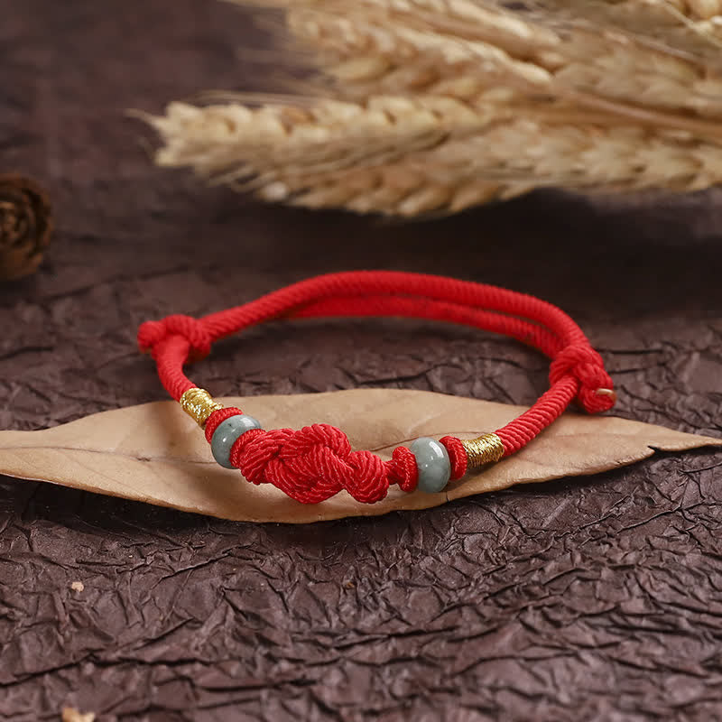 Foviel Red String Jade Luck Fortune Knot Braided Couple Bracelet