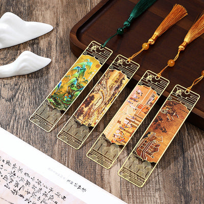 Buddha Stones A Panorama of Rivers and Mountains Metal Hollow Bookmarks Tassel With Gift Box Bookmarks BS main