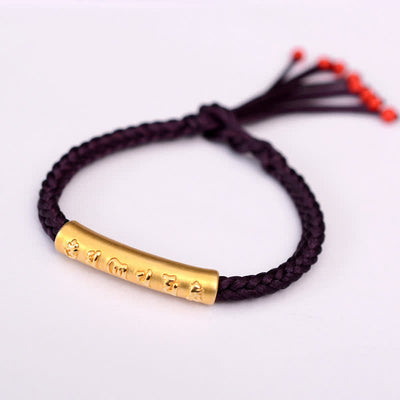 Buddha Stones 999 Sterling Silver Om Mani Padme Hum Protection Strength String Bracelet Bracelet BS 999 Sterling Silver Plated Gold Dark Purple(Bracelet Size 16+4.5cm)