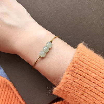 Buddha Stones Three Beads Jade Luck String Weave Bracelet Bracelet BS 4