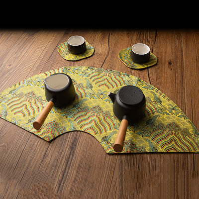Buddha Stones Vintage Sea Wave Bamboo Plum Blossom Embroidered Cup Mat Pad Tea Cup Coaster Kung Fu Tea Mat Tea Mat BS main