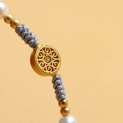 Buddha Stones Copper Coin Fortune Tree Pearl Luck Blue Rope Braided Bracelet Bracelet BS 24