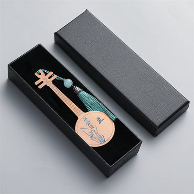Buddha Stones Classical Musical Instruments Pipa Guzheng Guqin Ruan Metal Bookmarks Tassel With Gift Box Bookmarks BS Rose Gold Ruan-Gift Box