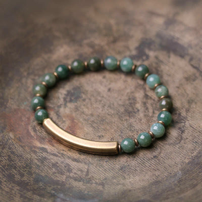Buddha Stones Red Jasper Moss Agate Black Obsidian Crystal Copper Peace Couple Bracelet Bracelet BS Moss Agate Single Wrap Bracelet 18cm
