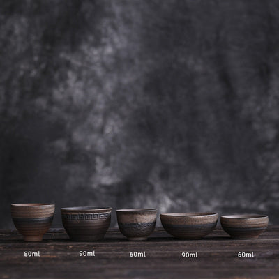 Buddha Stones Simple Brown Striped Texture Ceramic Teacup Kung Fu Tea Cup Bowl Cup BS 26
