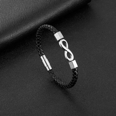 Buddha Stones Endless Knot Titanium Steel Infinity Leather Weave Balance Bracelet Bracelet BS 12