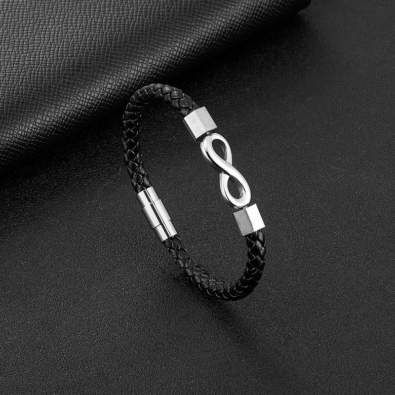 Buddha Stones Endless Knot Titanium Steel Infinity Leather Weave Balance Bracelet Bracelet BS 12