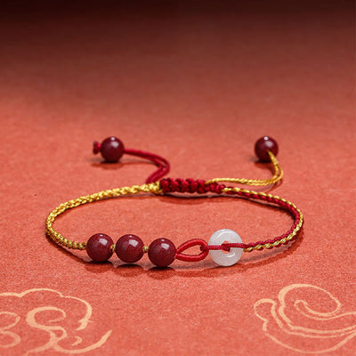 Buddha Stones Natural Cinnabar Jade Peace Buckle Blessing Bracelet Bracelet BS 17