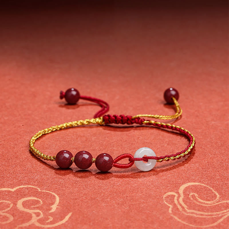 Buddha Stones Natural Cinnabar Jade Peace Buckle Blessing Bracelet Bracelet BS 17