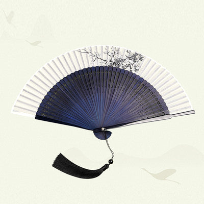 Buddha Stones Ancient Flowers Branches Handheld Bamboo Folding Fan 21cm Folding Fan BS 7