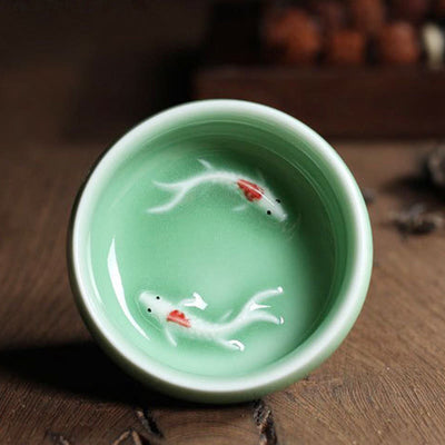 Buddha Stones Colorful Koi Fish Ceramic Teacup Kung Fu Tea Cup Bowl Cup BS 19