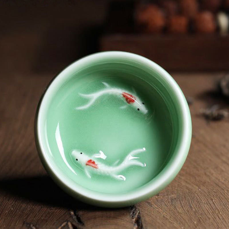Buddha Stones Colorful Koi Fish Ceramic Teacup Kung Fu Tea Cup Bowl Cup BS 19