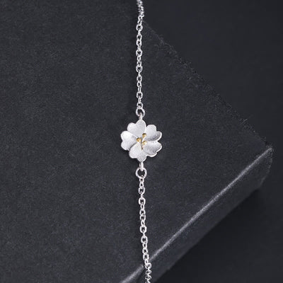 Buddha Stones 925 Sterling Silver Cherry Blossom Blessing Chain Bracelet Bracelet BS 2
