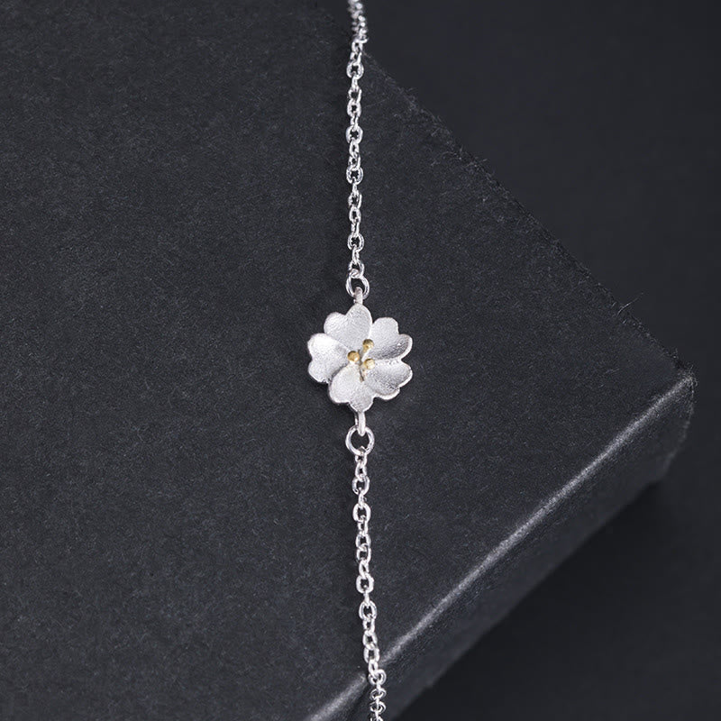 Buddha Stones 925 Sterling Silver Cherry Blossom Blessing Chain Bracelet Bracelet BS 2