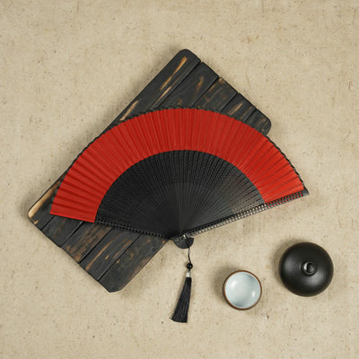 Buddha Stones Vintage Handheld Folding Fan With Bamboo Frames Folding Fan BS Red