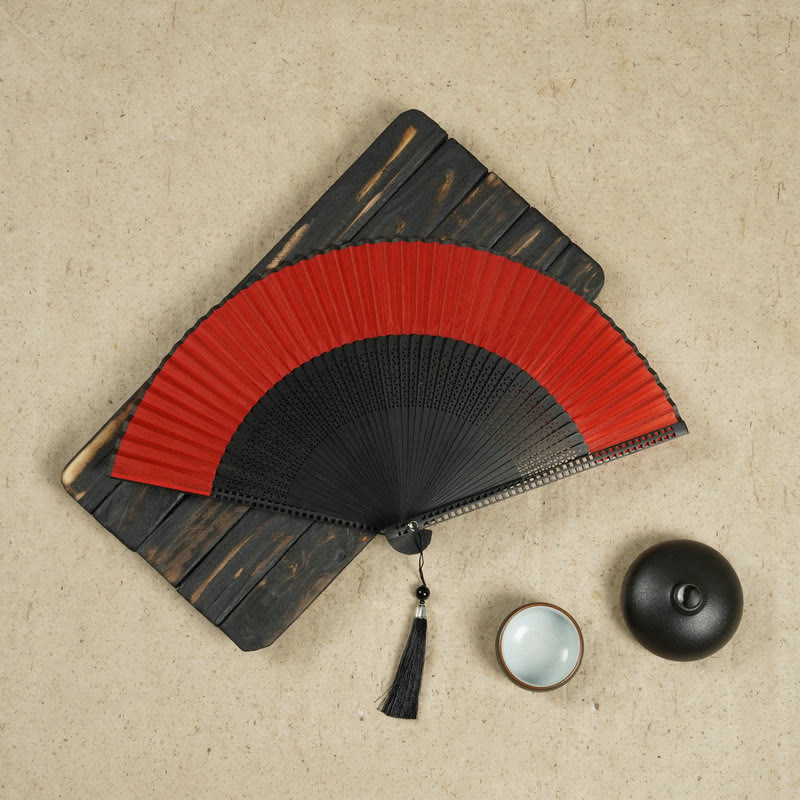 Buddha Stones Vintage Handheld Folding Fan With Bamboo Frames Folding Fan BS Red