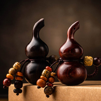 Porte-clés gourde en bois de santal rouge à petites feuilles et ébène du Tibet, protection et chance