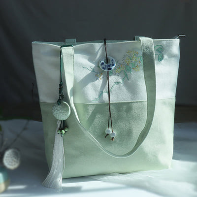 Buddha Stones Pear Flower Plum Peach Blossom Bamboo Embroidery Canvas Large Capacity Shoulder Bag Tote Bag - image 36