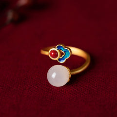 White Jade Auspicious Cloud Blessing Luck Ring Rings BS White Jade