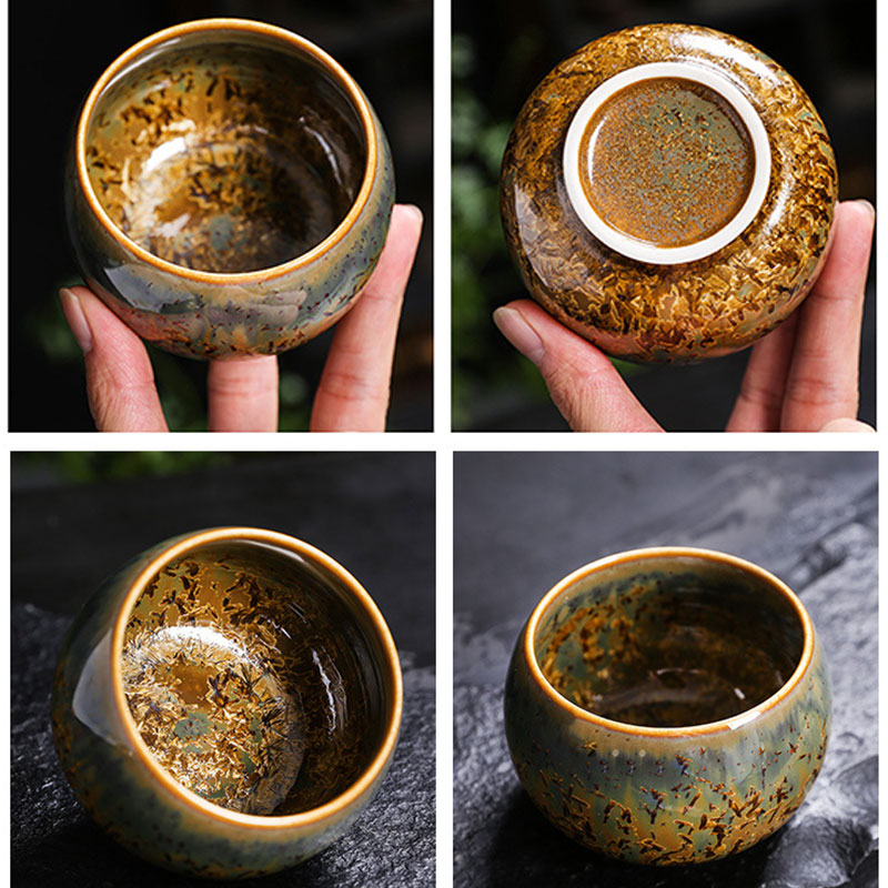 Buddha Stones Colorful Brown Ceramic Teacup Kung Fu Tea Cup Bowl Cup BS 4