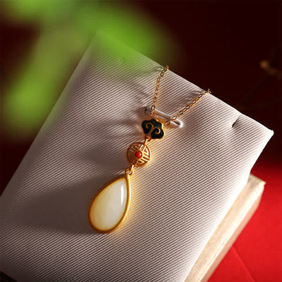 Buddha Stones 925 Sterling Silver Hetian White Jade Water Drop Chain Necklace Pendant Bracelet Bracelet Necklaces & Pendants BS 4