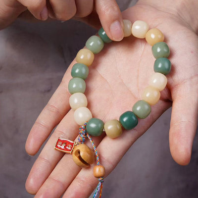 Buddha Stones Natural Gradient Bodhi Seed Wisdom Wooden Fish Drum Charm Bracelet Bracelet BS 3
